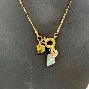 Plunder Pave Rhinestone Green Blue Enamel Moon Charms Pendant Chain Necklace